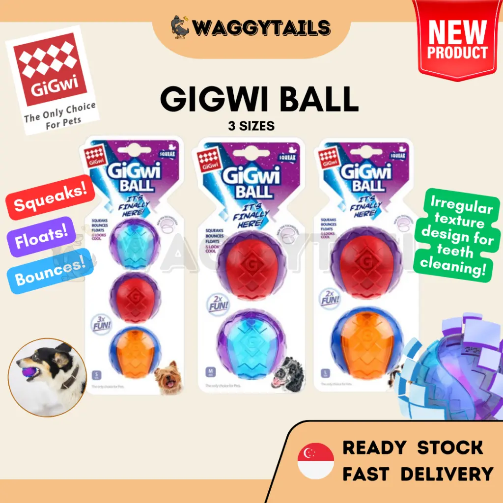 [SG] GiGwi Ball | Size S M L | Durable Floatable Squeak Ball | Dog Puppy Toy Chew