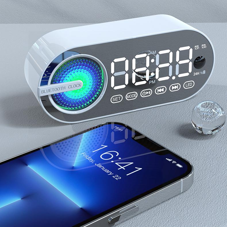 Mini Wireless Bluetooth Speaker LED Plastic  Alarm Clock Multifunctional Stereo Speaker  Smartphone TF Card FM Colorful Lighting  Portable Small Alarm Clock Audio 2