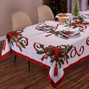 Mantel rectangular de Navidad con diseño de flor de pastora, decoración festiva para cenas y celebraciones navideñas, perfecto para eventos de Año Nuevo