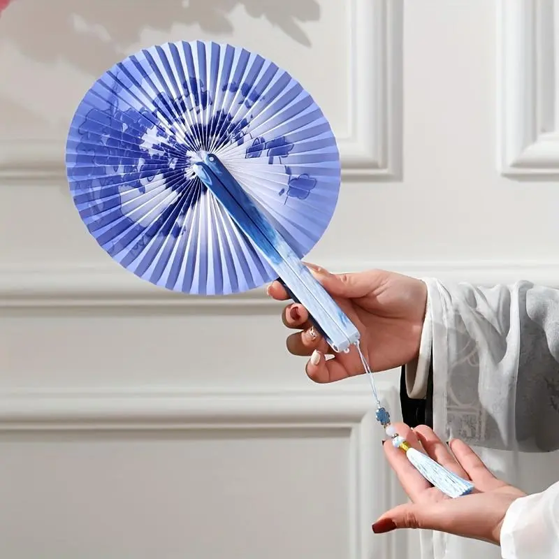 Chinese Folding Paper Fan, 1 Count Ancient Tassel Fan, Hanfu Qipao Classical Group Fan, Female Fan for Home Decor 3