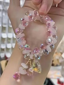 Pulsera de cristal con colgante de corazón elegante, joyería de cristal sintético para uso diario y fiestas, diseño brillante y lujoso