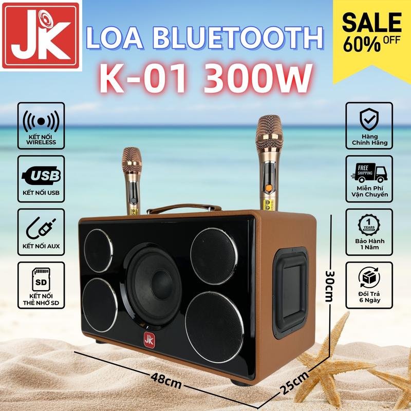 Xưởng bán trực tiếp K01 300W Loa Karaoke Di Động Nghe Nhạc Xách Tay Bluetooth Bass 16cm, 2 Bass Nén Cộng Hưởng, Mid Treble x 2, 2 Micro không dây Củ Loa Kem, Loa ngoài trời, Loa gia đình