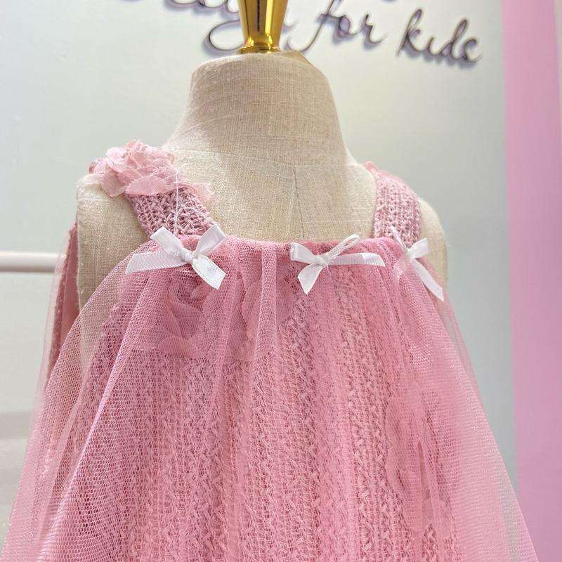 Váy hai dây lưới ren thêu hoa nổi sang chảnh cho bé gái Minna fashion for kids (9-27kg) Kem cô dâu đầm dự tiệc cưới trẻ em Giặt bằng nước lạnh Slim-fitting váy váy  tết 2