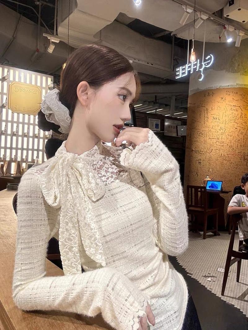 Product Introduction of Áo Lớp Nền Thiết Kế Mùa Thu Và Mùa Đông, Áo Phông Ren Vàng Nước Ngoài, Đồ Len, Áo Thanh Lịch, Giấu Bụng, Có Thể Mặc Bên Trong có thể giặt máy 【 trắng 】 hàng dệt kim Nữ 16