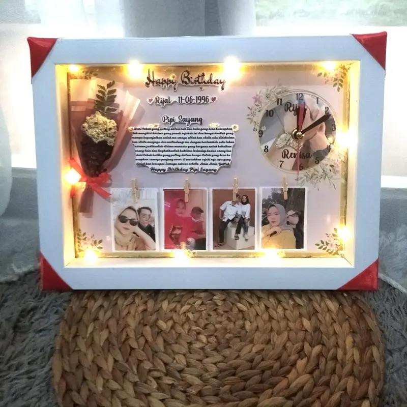 Bingkai cepat frame 3D Lampu LED 35x25 cm & Jam/Buket foto/Flower in frame 3D/premium/Buket Bunga/gift/jumbo/Bingkai foto A4/Terlaris & termurah/Wedding,Tunangan,Wisuda,Hajatan,Ultah,Anniversary 7