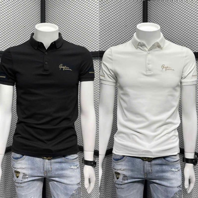 Áo POLO nam ngắn tay thêu logo cao cấp, chất vải cotton co dãn dày dặn 2 màu trắng đen PL-6 Menswear Cổ Tròn Shirt Pique