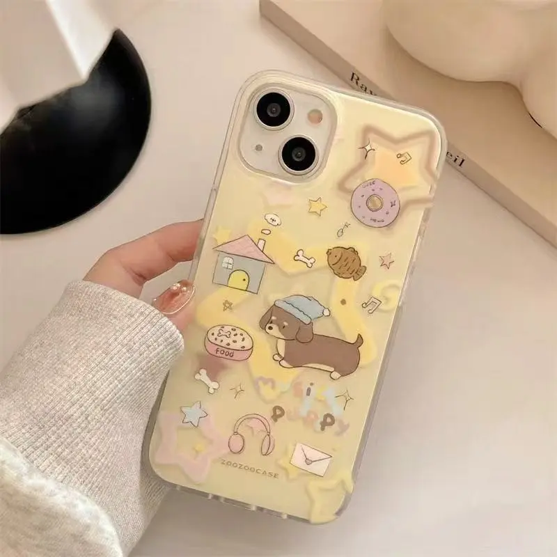 Ốp Điện Thoại, Thiết Kế Cún chó Con Star Nightcap, Tương Thích Với iPhone 14, 16, 11, 15, 12, 13, 11PRO, 16PRO, 12PROMAX, 16PROMAX, 16PLUS, 15PLUS, XR, X / XS, Phong Cách Tươi Mới, Tản Nhiệt, 9PII 2