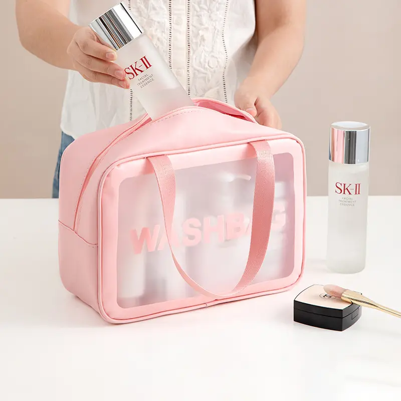 Túi đựng mỹ phẩm, du lịch 1 ngăn màu hồng, xanh, trắng, đen 3 size chống nước, chống thấm. tuidung  myphamtrongsuot