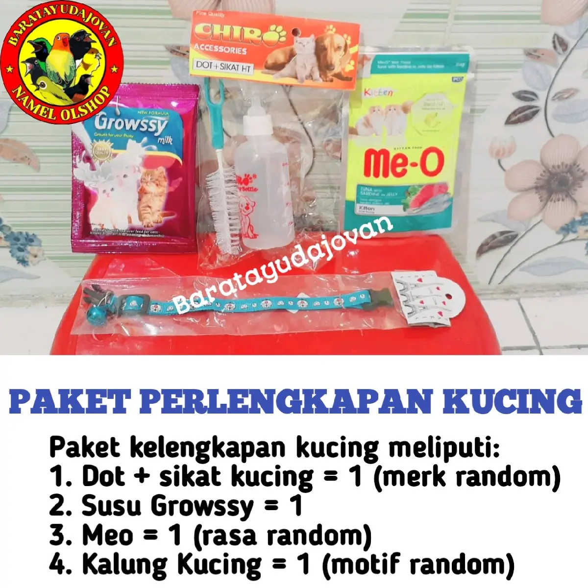 PAKET PERLENGKAPAN KUCING DOT KUCING DAN SIKAT DOT KUCING SUSU GROWSSY MEO KALUNG KUCING