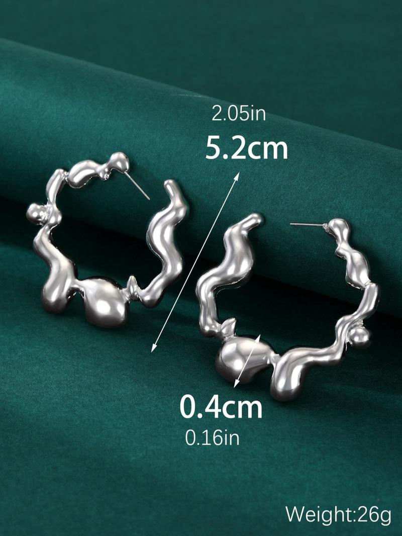 Product Introduction of Fashionable Irregular Shaped Hoop Earrings, 1 Pair Fashion Jewelry for Party, Daily Clothing Decor, Trendy All-match & Exquisite Jewelry for Birthday Gift 1