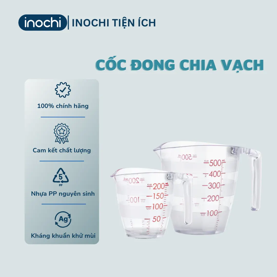 Cốc đong chia vạch INOCHI size 200ml và 500ml chịu nhiệt độ cao, đa năng, tiện lợi