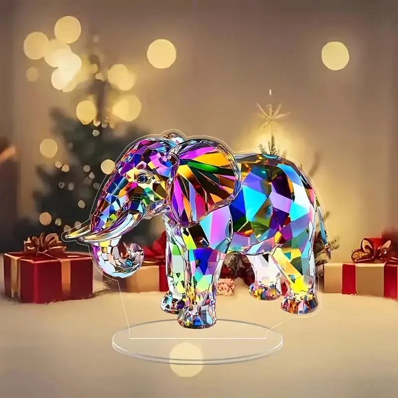 2D Clear Acrylic Elephant Design Ornament, 1 Count Colorful Elephant Decoration, Desktop Decoration, Home Decor for Living Room Bedroom