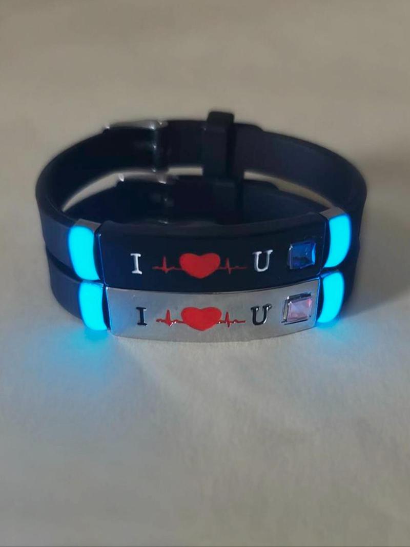 Product Introduction of Glow in The Dark Silicone Bracelet, Cute Letter Pattern Luminous Bracelet for Women & Men, Fashion Accessories for Party, Daily Decor 5