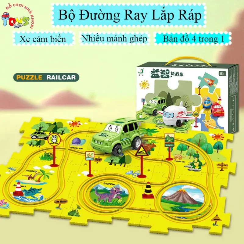 Đồ Chơi Đường Ray Lắp Ráp Xe Ô Tô Cảm Biến Tự Chạy Nhiều Chủ Đề Cho Bé 0