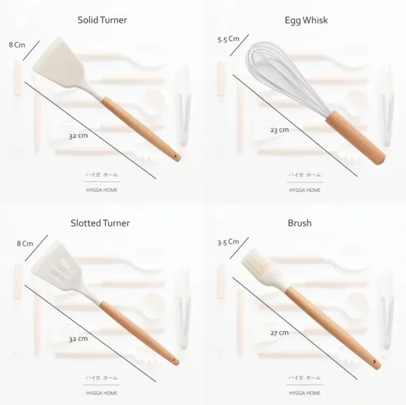 WHITE Silikon Sutil Pencapit Spatula Kuas Gagang Kayu Kitchen Utensils 3