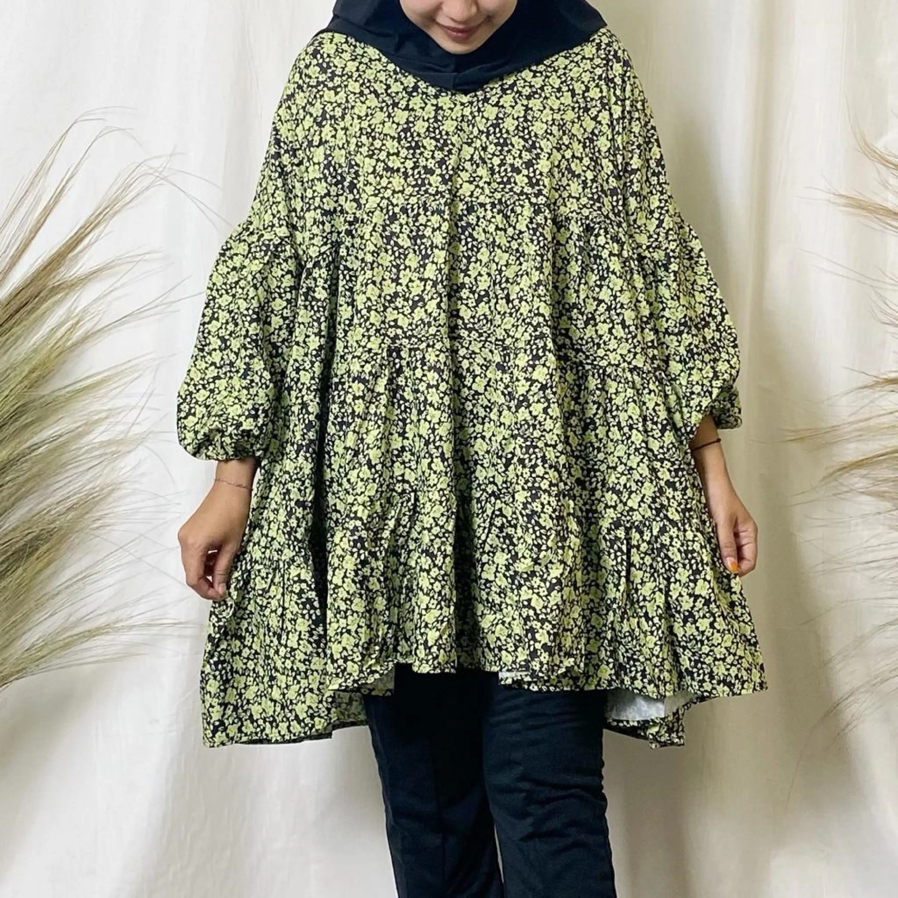 Dress tunik bunga wanita import kekinian