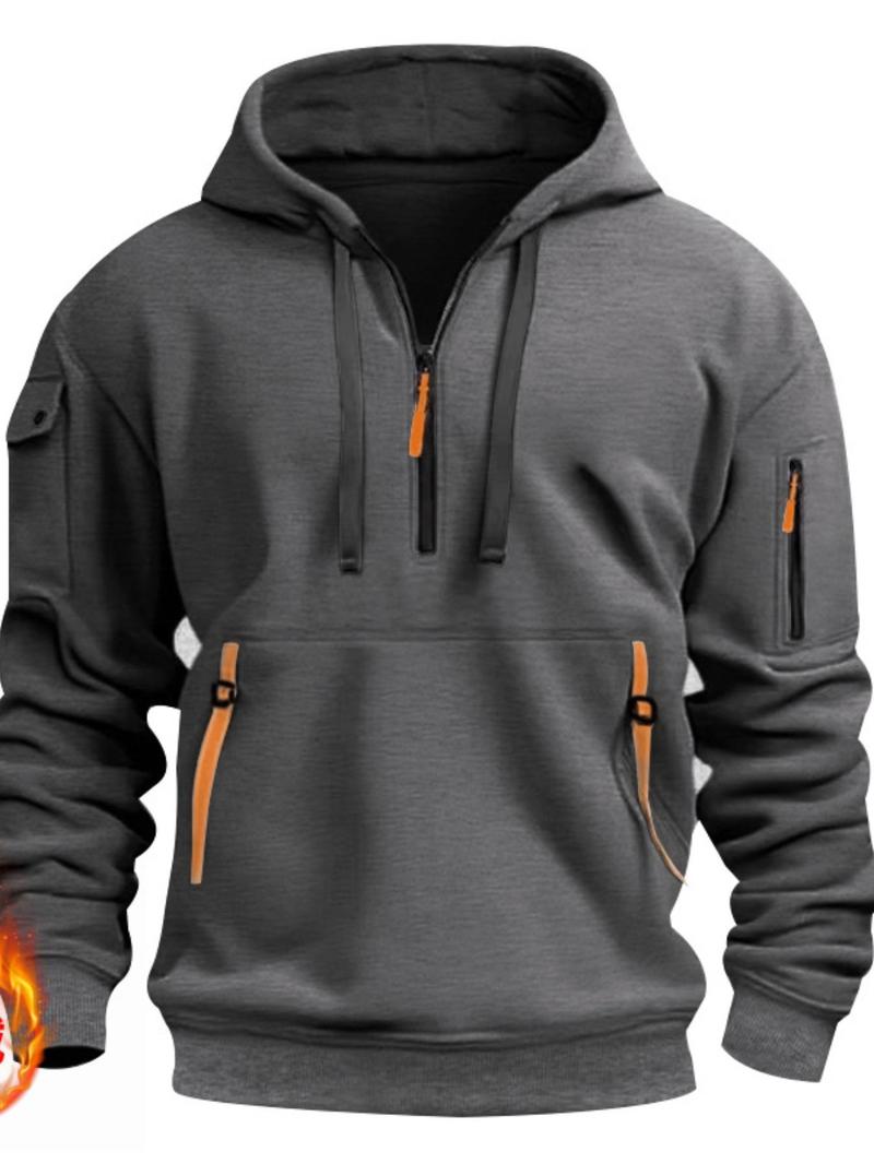 Product Introduction of Men's Colorblock Half Zipper Hoodie Top, Casual Regular Fit Long Sleeve Drawstring Pocket Hooded Top for Spring & Fall, Fashion Men's Clothes for Daily Wear 2