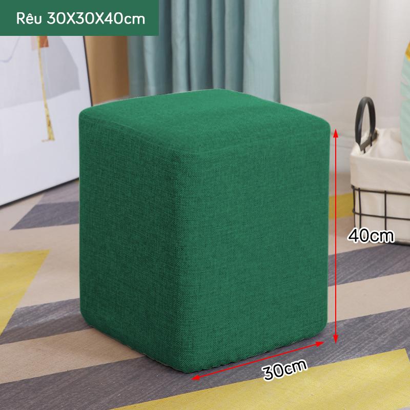 Ghế Đôn Sofa Vuông FOREVER 84, Ghế Bàn Trang Điểm MÀU RÊU 30x30x40CM - Bọc Mút Dày Dặn - ĐỔI TRẢ TRONG VÒNG 3 NGÀY 0