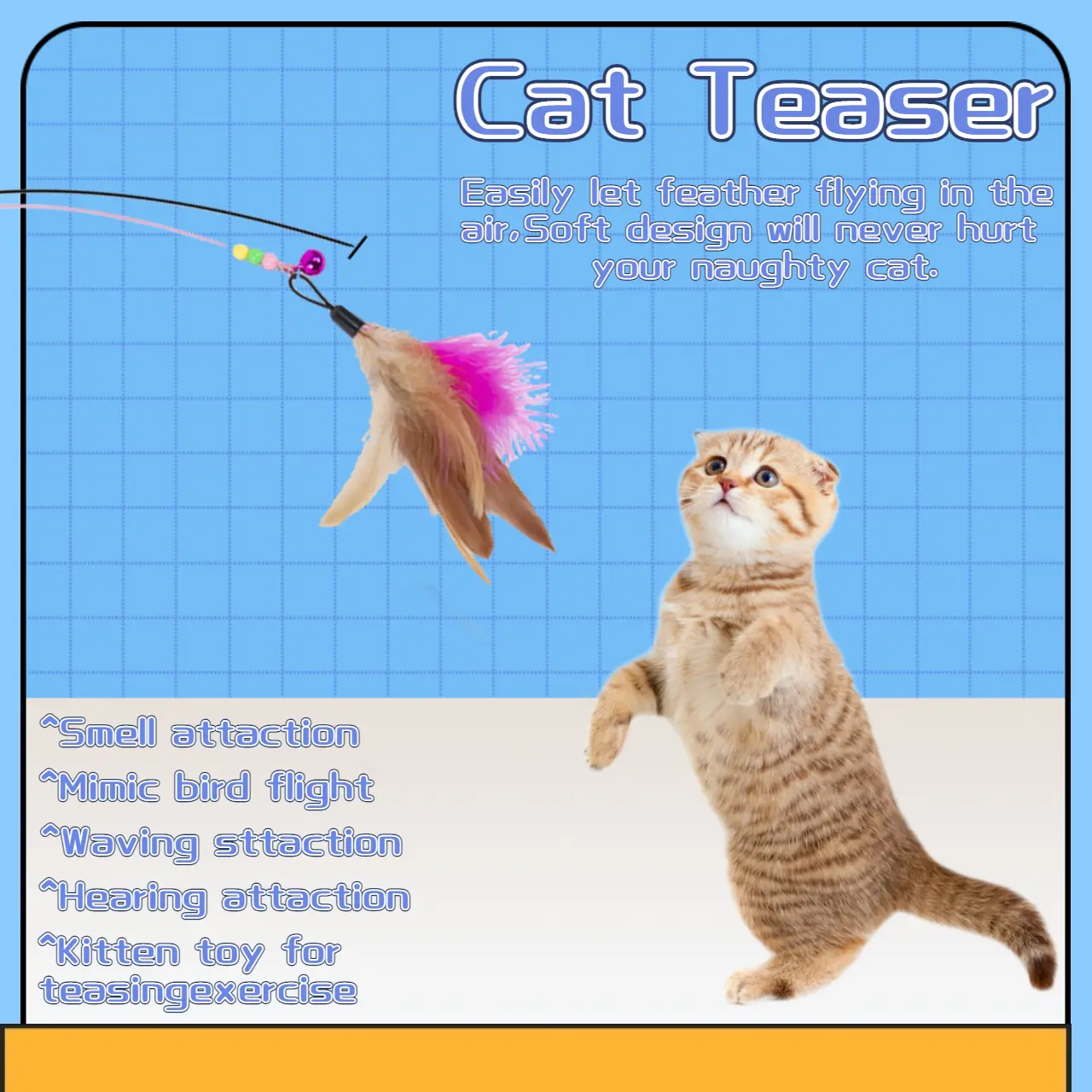 Cat Teaser Pet Cat Puppy Teaser Bell Feather Retractable Stick Rod Funny Flexible Interactive Toy