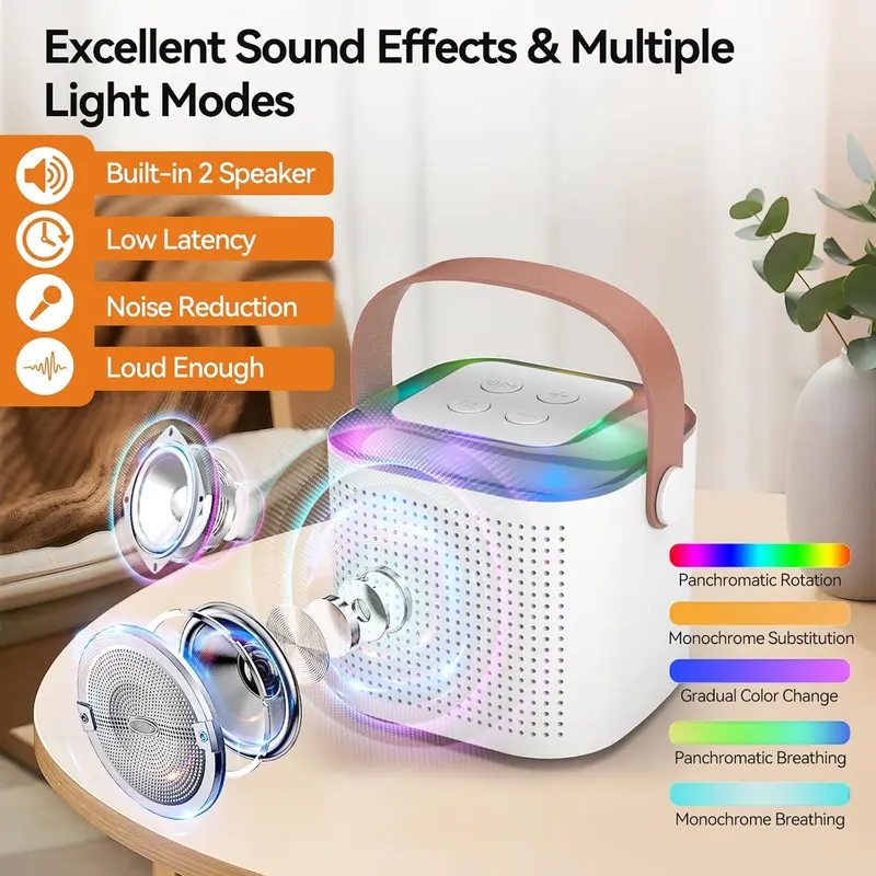 Wireless Karaoke Speaker With Wireless Microphone, Portable Wireless BT Speaker With LED Ambient Light For Home Party Birthday Gift, Shower Speaker, Sound System, Multifunction, Colorful 6