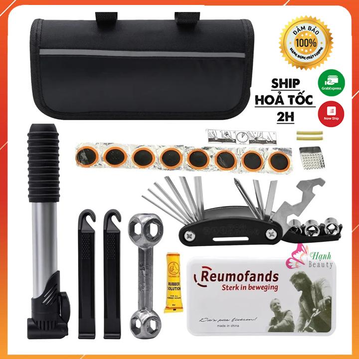Bộ dụng cụ vá xăm lốp xe đạp kèm miếng vá săm, bơm mini và keo dán, bộ sửa chữa đa năng có túi đựng