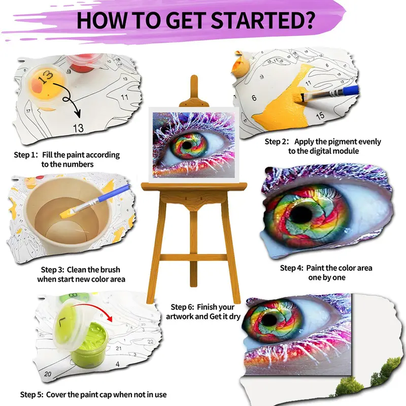 Colorful Eye Pattern DIY Painting by Numbers Kit, 1 Set DIY Paint by Numbers Kit without Frame, Wall Art Decor for Home Living Room Bedroom 4