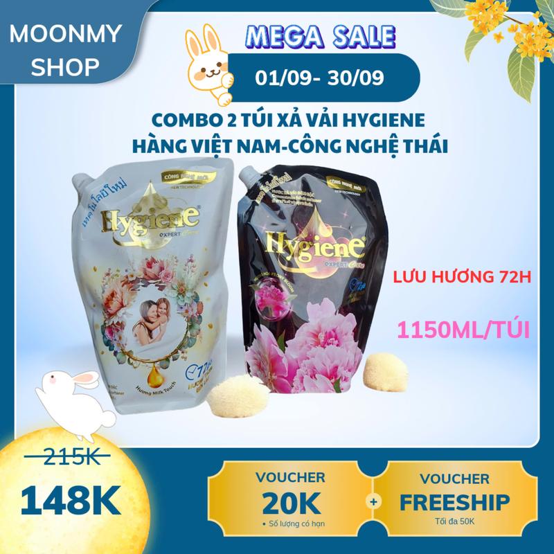 Combo 2 túi Nước xả vải Hygiene Việt Nam sản xuất theo công nghệ Thái Lan đậm đặc lưu hương lâu Túi 1150ml Làm Sạch
