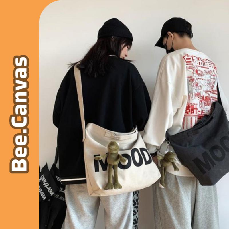 Túi đeo chéo canvas, túi tote vải đeo vai in chữ Mood trơn màu nam nữ Unisex đi học đi chơi đựng vừa laptop Bee Canvas Bag