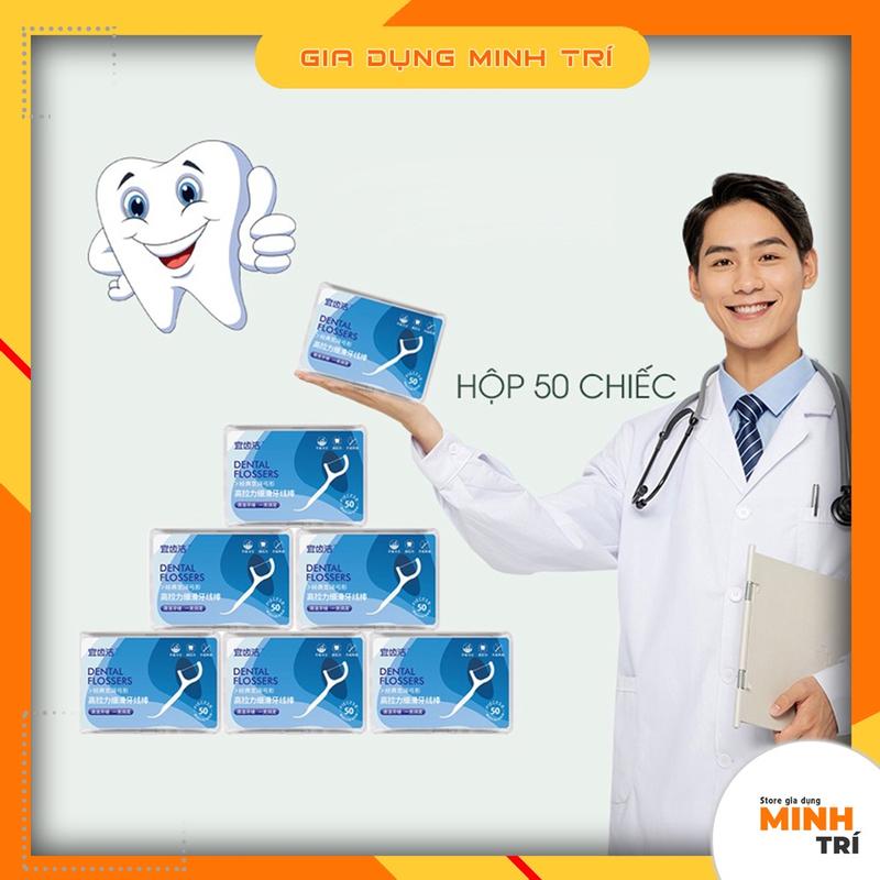 Tăm Chỉ Nha Khoa Tiệt Trùng Hộp 50 Cây - Tăm Nha Khoa Vệ Sinh Kẽ Răng Chân Nướu Chuyên Dụng Tiện Lợi An Toàn