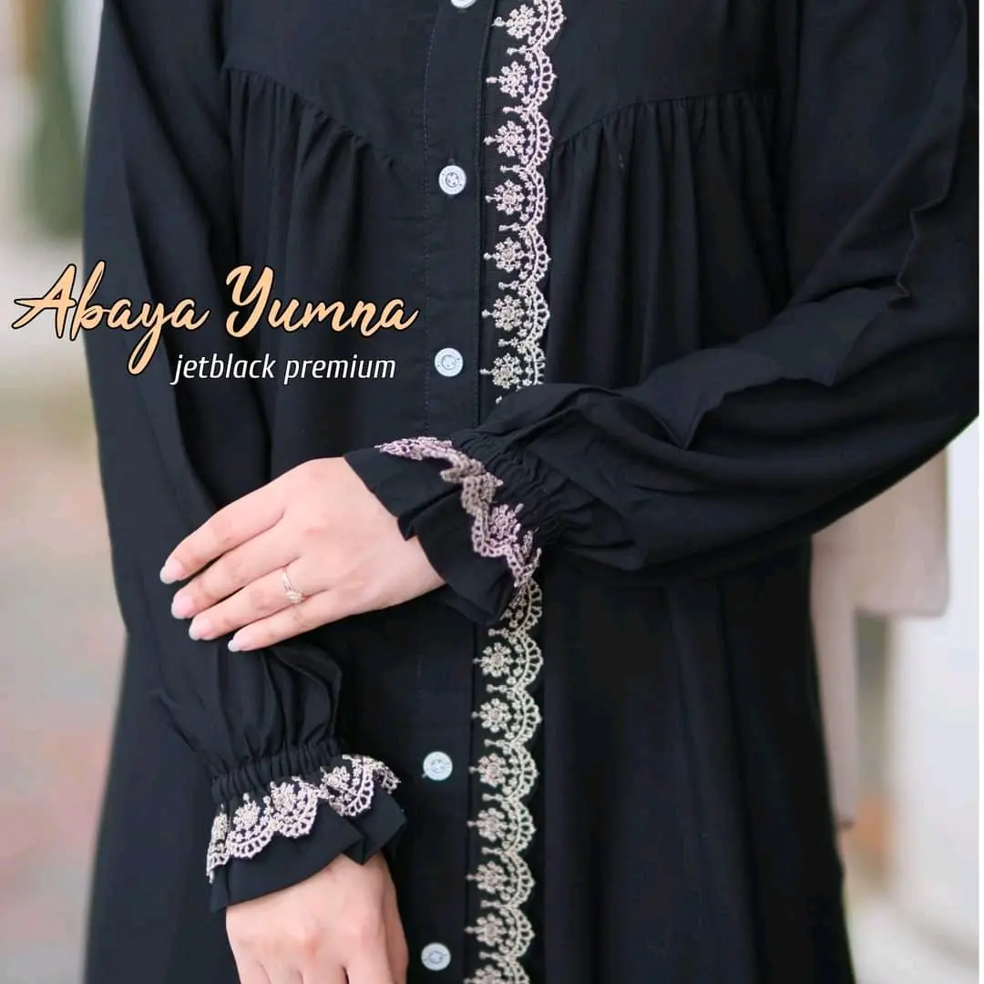 GAMIS ABAYA HITAM JETBLACK TERBARU SIZE STANDAR JUMBO S-XXL / BAJU GAMIS WANITA MUSLIM TERBARU DRESS Mewah Lembut Renda Lebaran Turki Wolfis Turkey