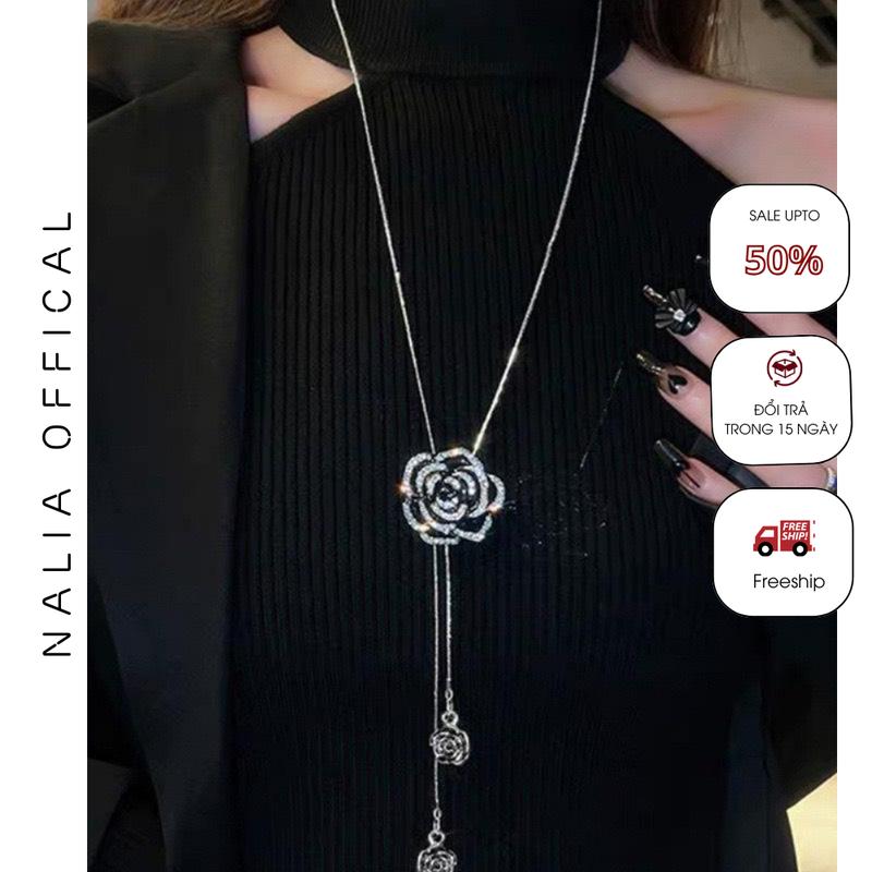 NALIA DC76- dây chuyền hoa trà đen dạng dây rút dáng dài Women Nữ