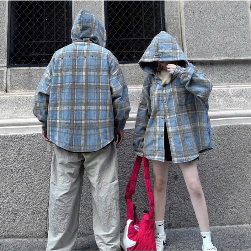 Áo Chống Nắng (Áo Sơ Mi) Unisex Nam Nữ Sọc Caro Có Mũ Form Rộng Chất Dày Dặn - Women 2