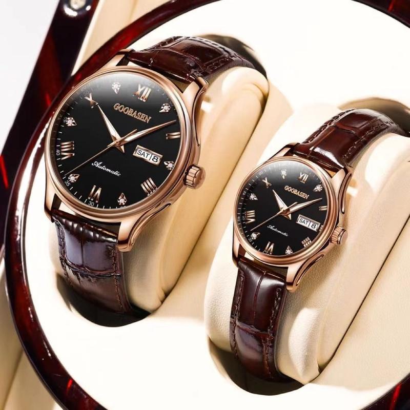 Đồng Hồ Cặp Đôi, Thụy Sĩ Chính Hãng, Không Cơ Khí, Đồng Hồ Nam Và Nữ Tự Động, Thời Trang, Dây Da, Không Thấm Nước, Dạ Quang, Cao Cấp