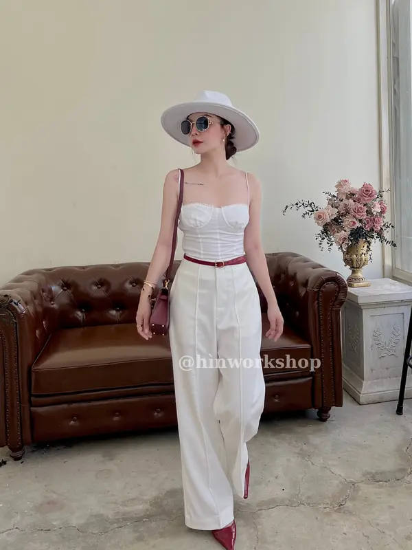 HÌN Quần dài ống suông hack dáng, tự thiết kế dài 95cm Leyla Pants Nữ Nhung Women 4