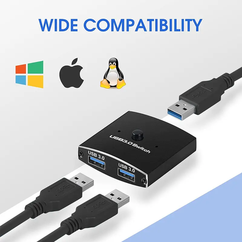 Bộ chuyển đổi USB 3.0, Bộ chọn KVM, 5Gbps, 2 trong 1 ra, Bộ chuyển đổi USB, Bộ chia hai chiều USB3.0, Thích hợp để chia sẻ máy in và chuột 4