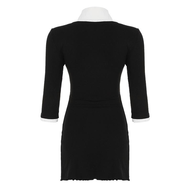 Product Introduction of Váy ngắn Bodycon, Phong Cách Người Nổi Tiếng Ins, Phong Cách Preppy, Váy Có Gân Khối Màu, Thanh Lịch, Cổ Áo Sơ Mi, Dành Cho Phụ Nữ váy  trắng váy  có  cổ  khoét  sâu hoa  xù  đầm  body 12