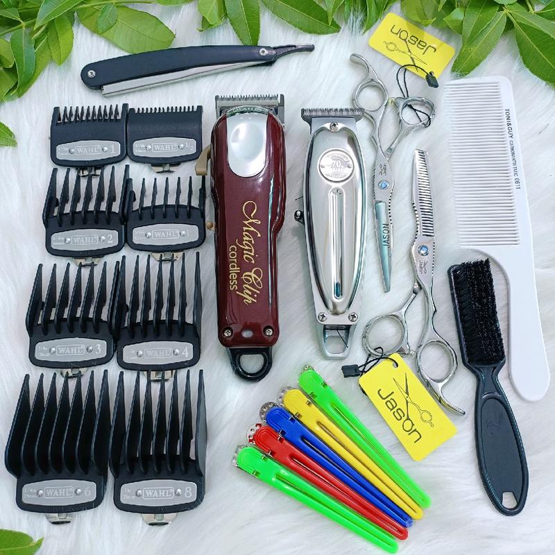 Bộ tông đơ magic lưỡi kép tông bấm viền và kéo dùng chuyên thợ bộ đi kèm đầy đủ cữ và sạc Cắt Tóc Nữ Women