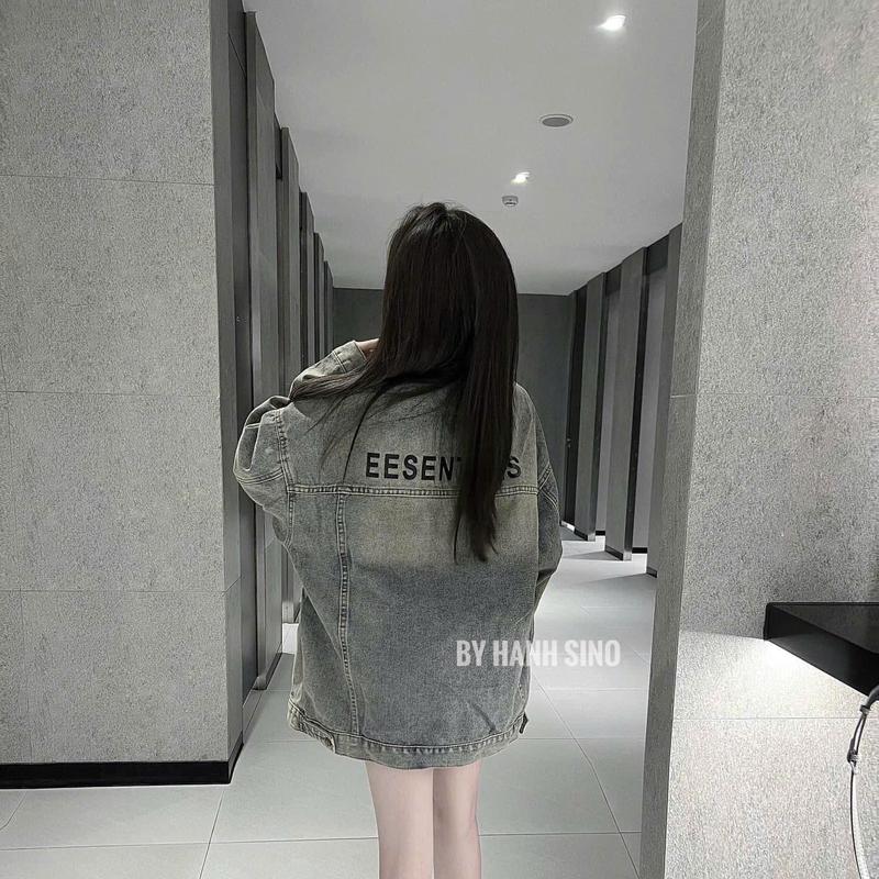 Áo khoác jean nữ tay dài form rộng trơn màu xanh bụi,Áo Jeans nữ, áo jeans Basic dáng rộng [Áo bò Esential] 4
