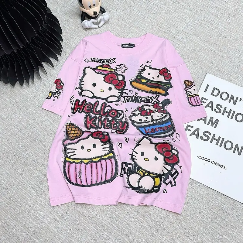 Áo phông fom rộng hình in Hello Kitty giấu quần