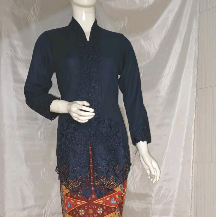 Atasan Kebaya Encim Bordir Polos Lengan Panjang / Kebaya Tradisional Katun Wanita 7