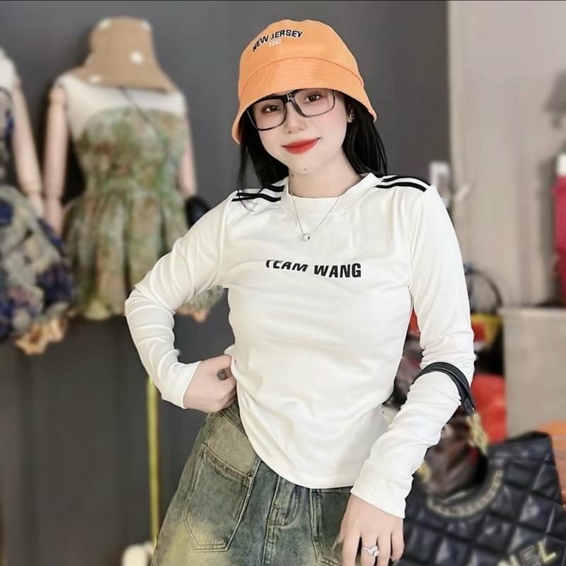 Áo Thun nữ Tay Dài Cổ Tròn In Chữ Thời Trang Hàng Mới Nữ Top Cotton Women Bò 6