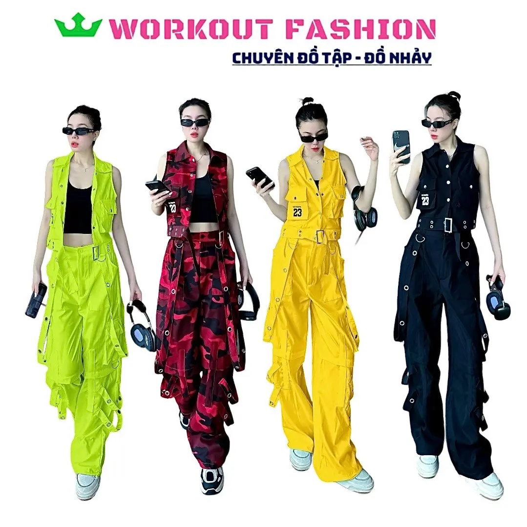 Set thể thao nữ gồm áo Gile cổ bẻ,in số 23 và quần Jogger ống rộng đính Oze-chất kiệu kaki   Sport