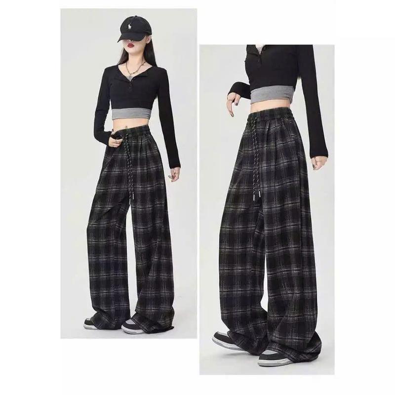 Quần dạ ống rộng dáng xuông kẻ sọc caro nữ lưng cao  phong cách thời trang - quanaohuyenanh Nữ Women 6