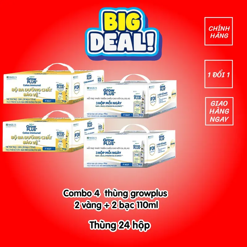 [Độc quyền KOC] Combo MIX 48vàng + 48 bạc -  Growplus sữa nước công thức cho bé hộp 110ml 4