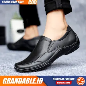 GRANDABLE Sepatu Formal Pria Casual Slip On Kulit Asli Sepatu Kasual Kerja Kantor Semi Pantofel Pesta Kondangan Keren Sepatu Cowok Flat Shoes