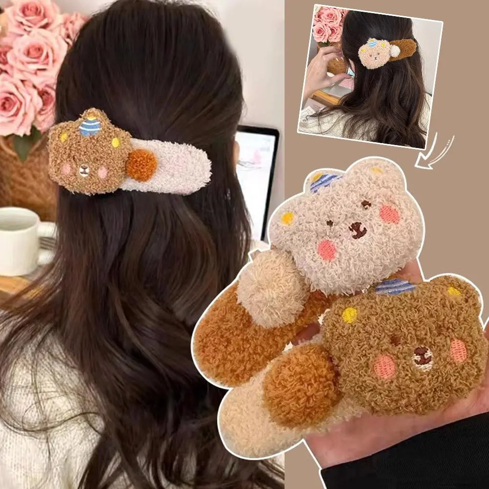 Plush Pudding Bear Large Duckbill Hair Clip Accessories For Women New Cute Girly Heart Bangs Broken Hair