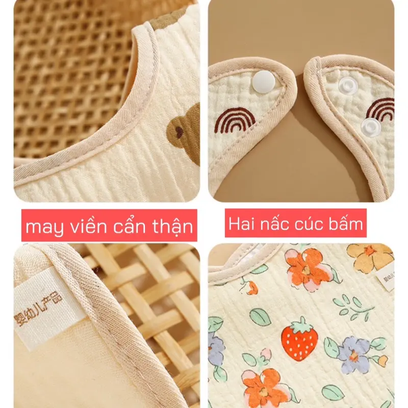 [yếm vuông] Combo 5 yếm vuông chống thấm chất xô muslin cho bé yêu. Voi khăn  choàng 1