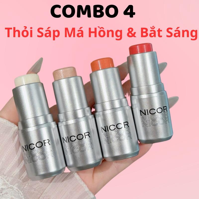 (COMBO 4 THỎI) Phấn Bắt Sáng Dạng Thỏi Căng Bóng Da, Phấn Má Hồng Dạng Sáp Chống Thấm Nước