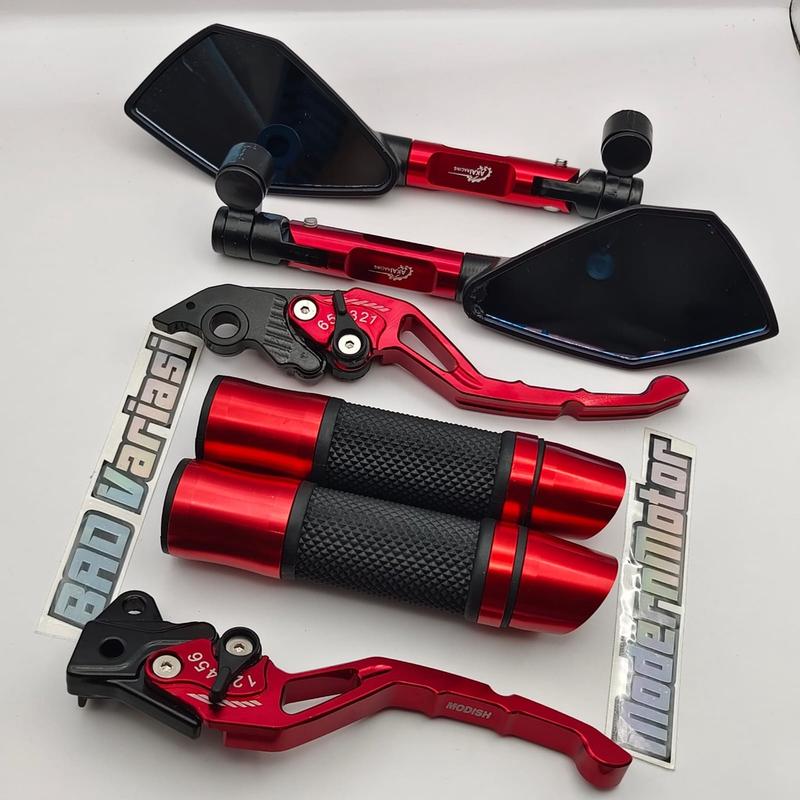 (PAKET MURAH 3in1) SPION Tomok v2 cnc + Handgrip Jalu miring CNC + Handle Rem stelan CNC Nmax PCX Aerox Vixion Beat Mio Vario Tiger Mx Lexi Vario150 R15 v3 Fu Mio j Rx king ADV Freego Beat/Vario 125 CBS - CBS iss 4