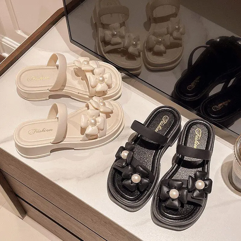 Selipar Women Casual Slippers Black and White Summer Soft Sole Flip Raiow nursery nurse muddy shoes ballet flats